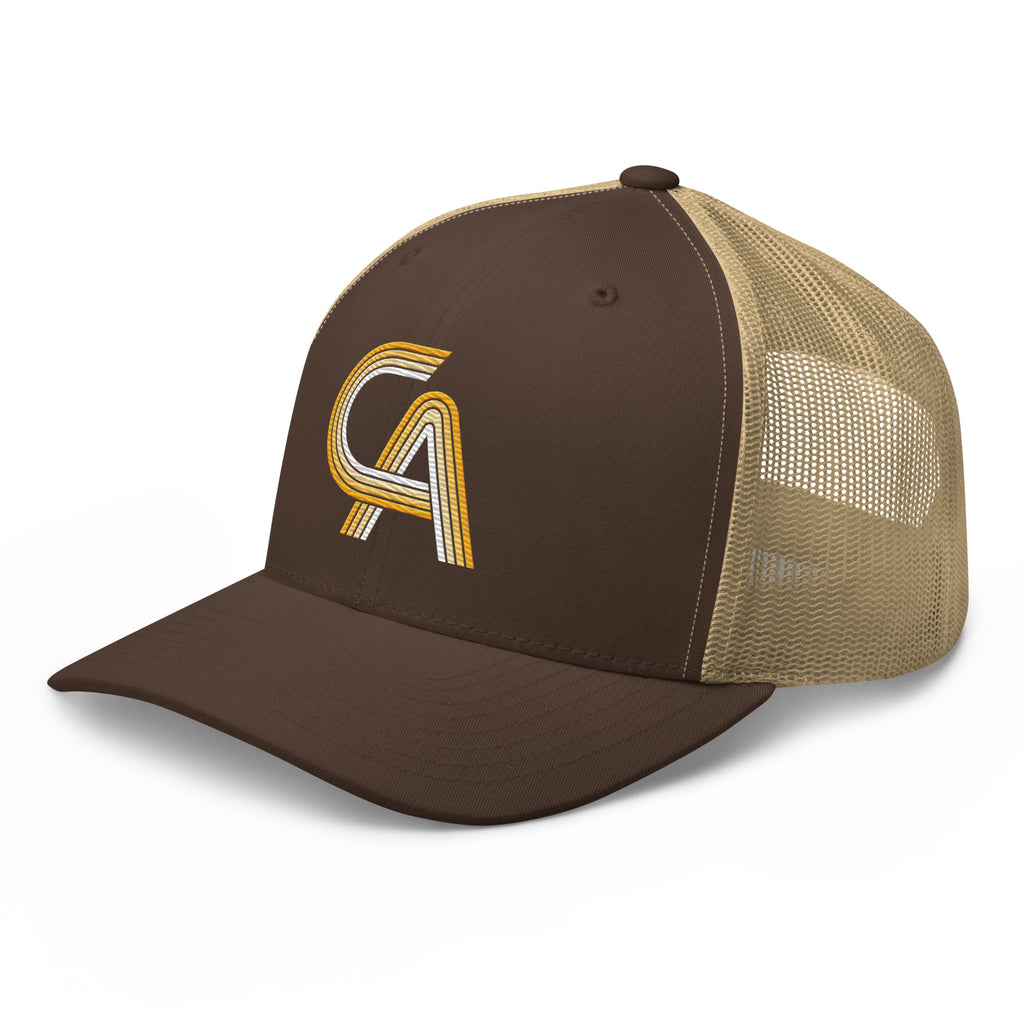 Embroidered Retro California Snapback Mesh Trucker Cap - Yellow Gradient CA Design