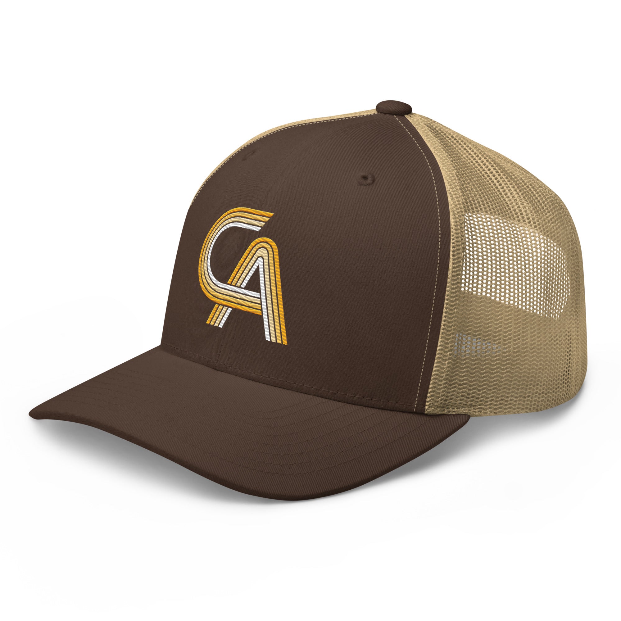 Embroidered Retro California Snapback Mesh Trucker Cap - Yellow Gradient CA Design