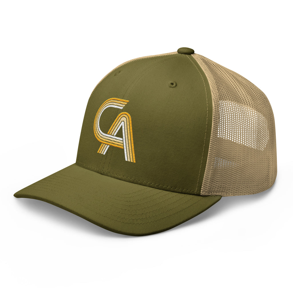Embroidered Retro California Snapback Mesh Trucker Cap - Yellow Gradient CA Design