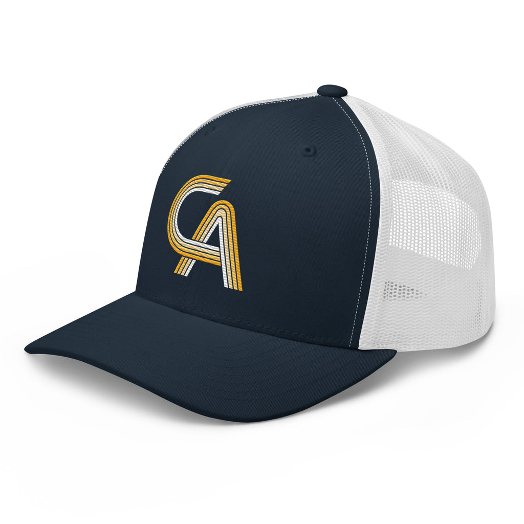 Embroidered Retro California Snapback Mesh Trucker Cap - Yellow Gradient CA Design