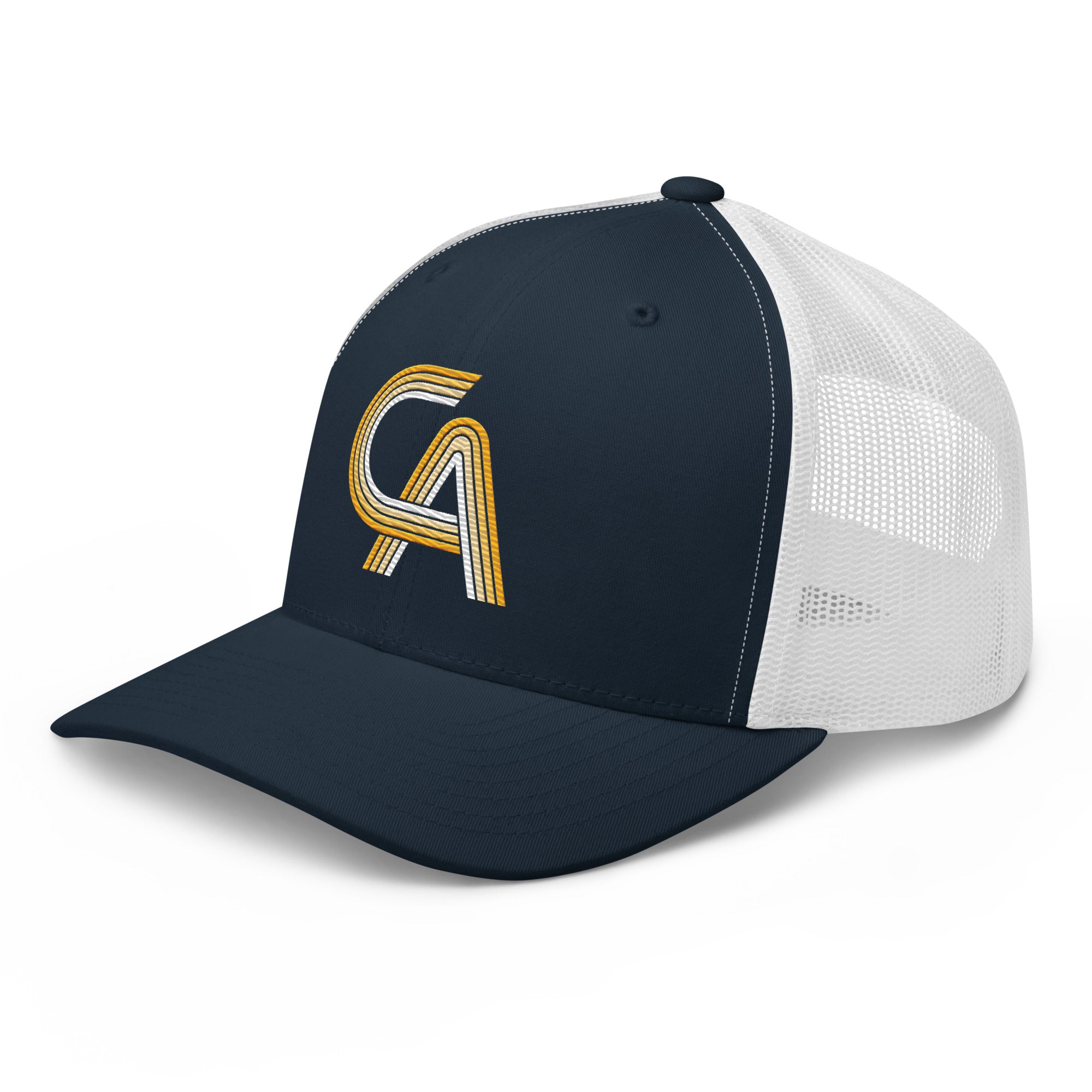 Embroidered Retro California Snapback Mesh Trucker Cap - Yellow Gradient CA Design
