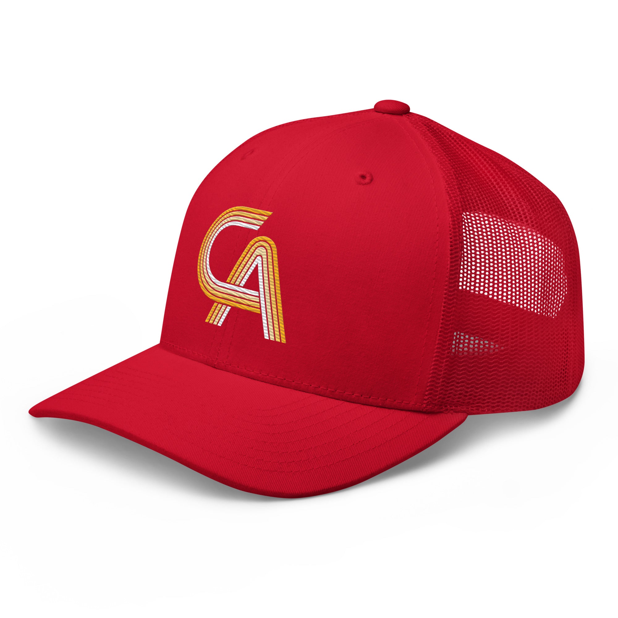 Embroidered Retro California Snapback Mesh Trucker Cap - Yellow Gradient CA Design