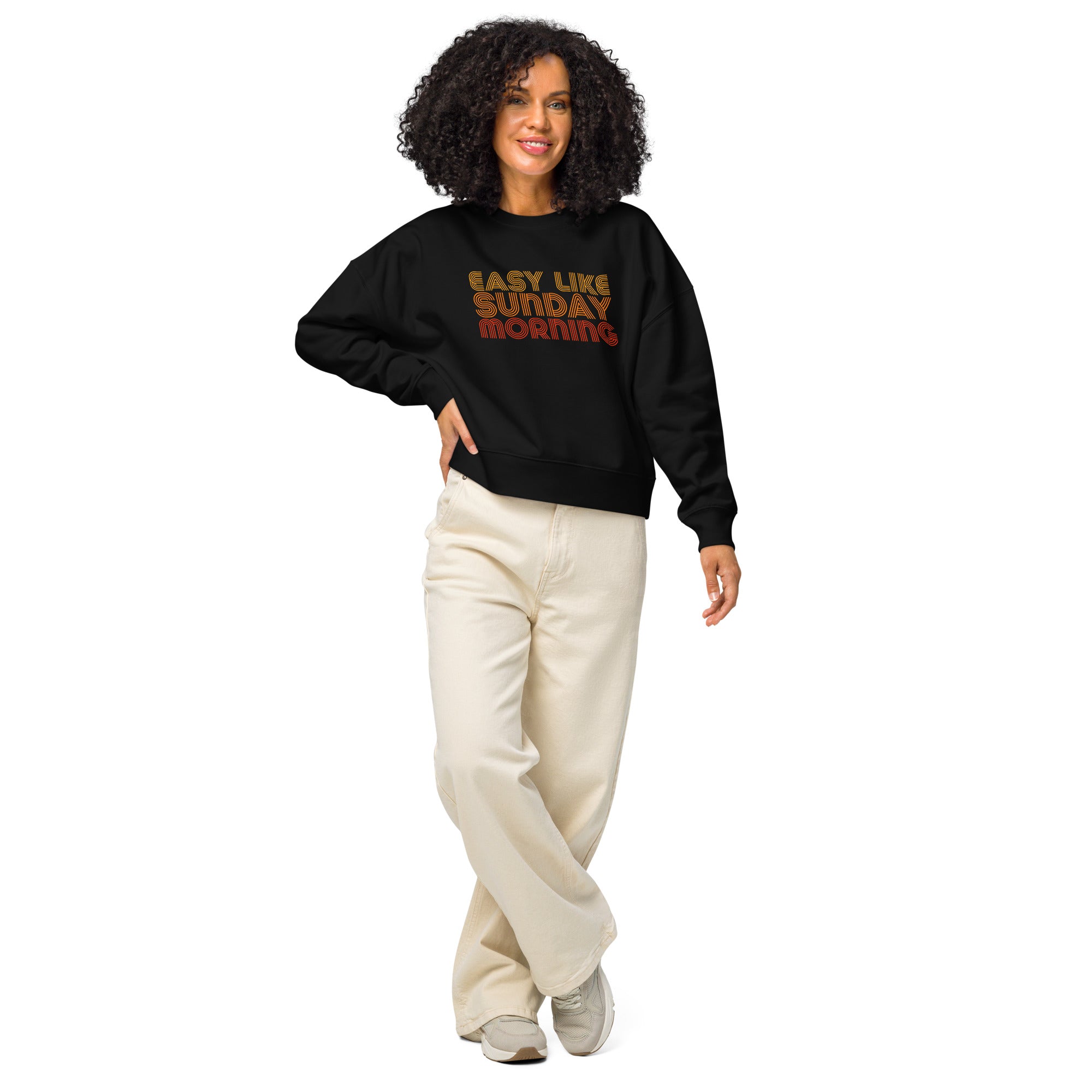 Womens Organic Crew Neck Sweatshirt - Retro Easy Like Sunday 70s Graphic