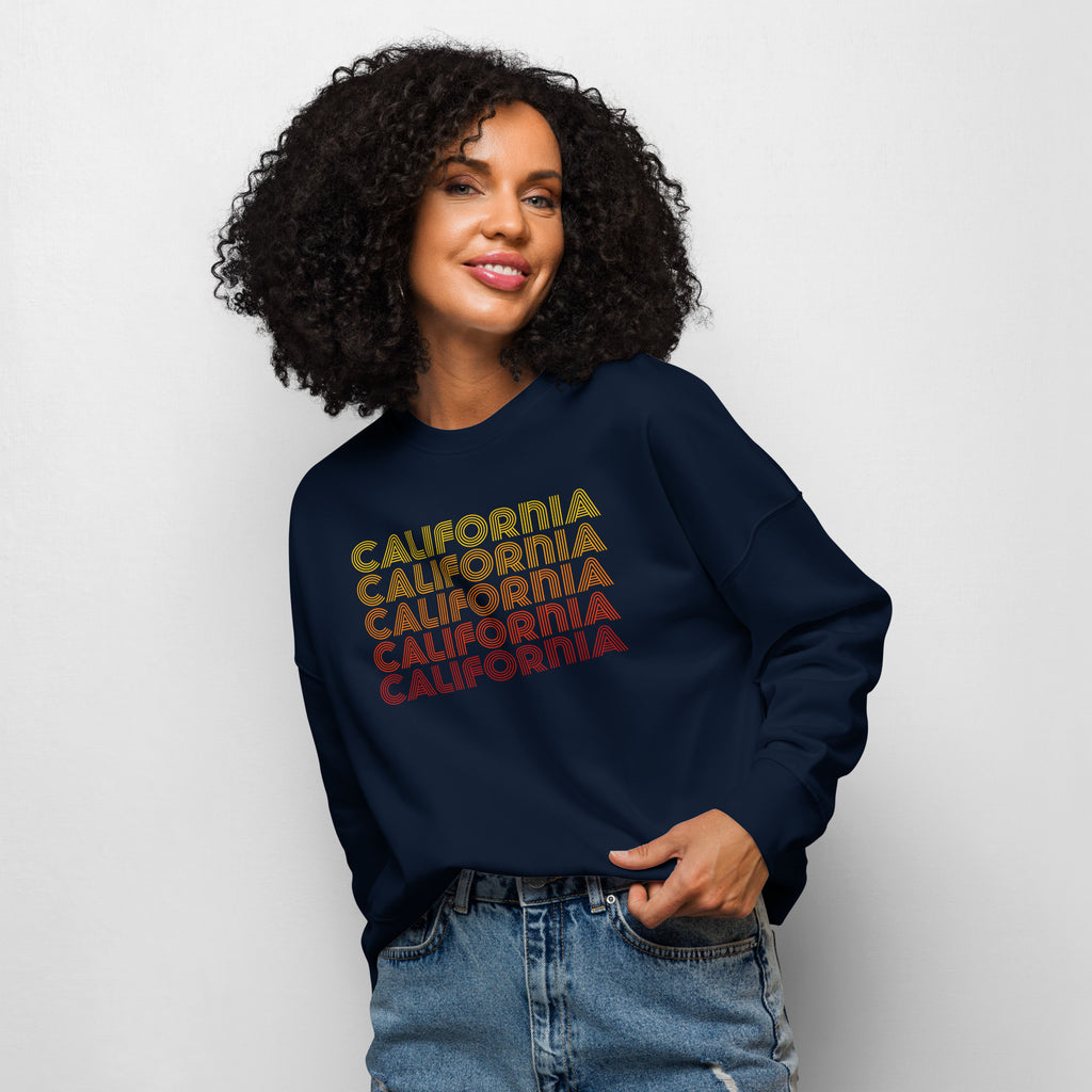 Womens Organic Crew Neck Sweatshirt - Retro California Sunset Gradient 70s Graphic
