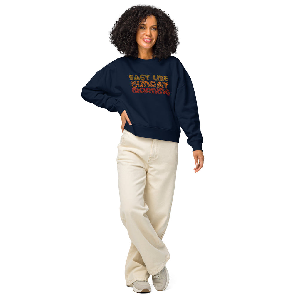 Womens Organic Crew Neck Sweatshirt - Retro Easy Like Sunday 70s Graphic