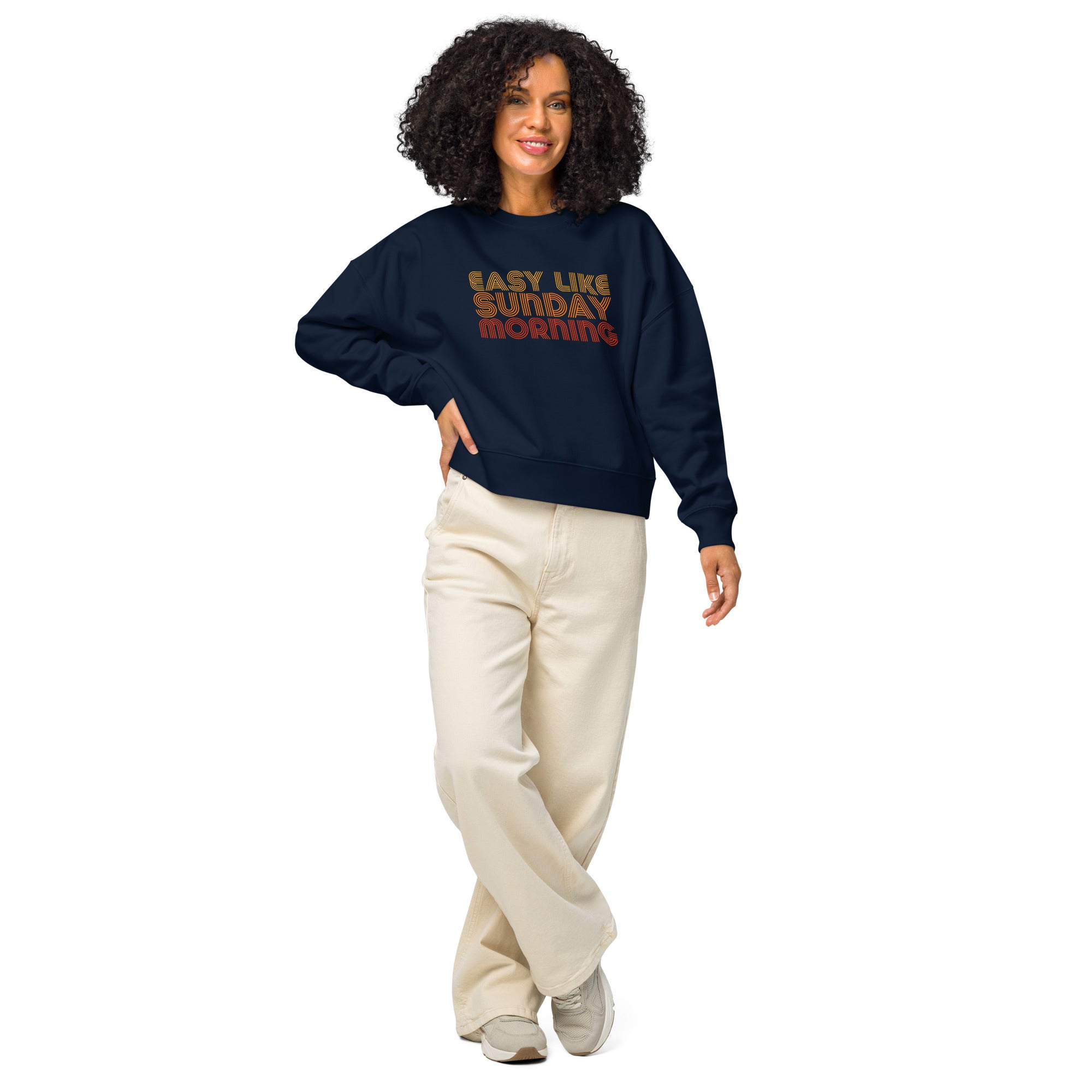 Womens Organic Crew Neck Sweatshirt - Retro Easy Like Sunday 70s Graphic