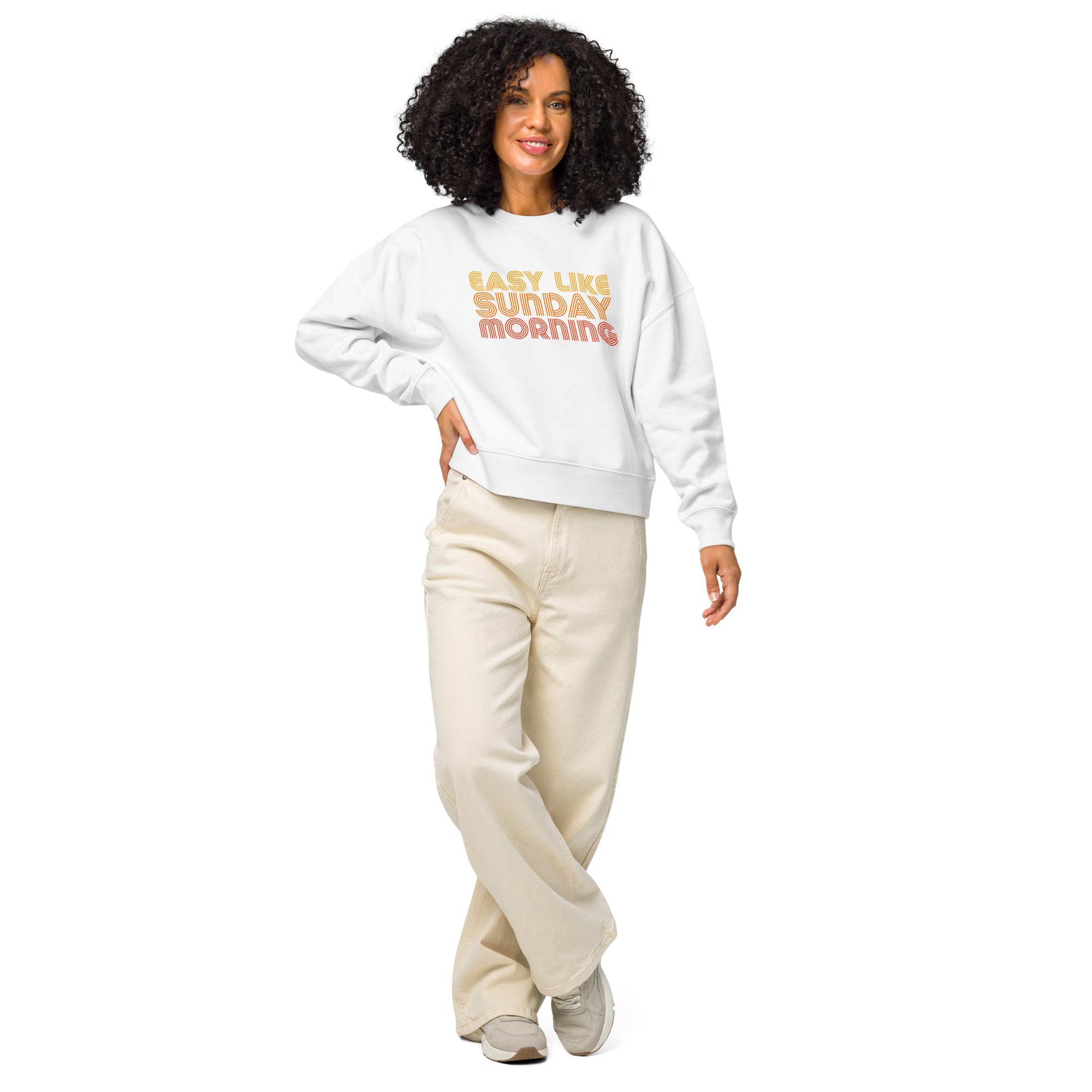 Womens Organic Crew Neck Sweatshirt - Retro Easy Like Sunday 70s Graphic