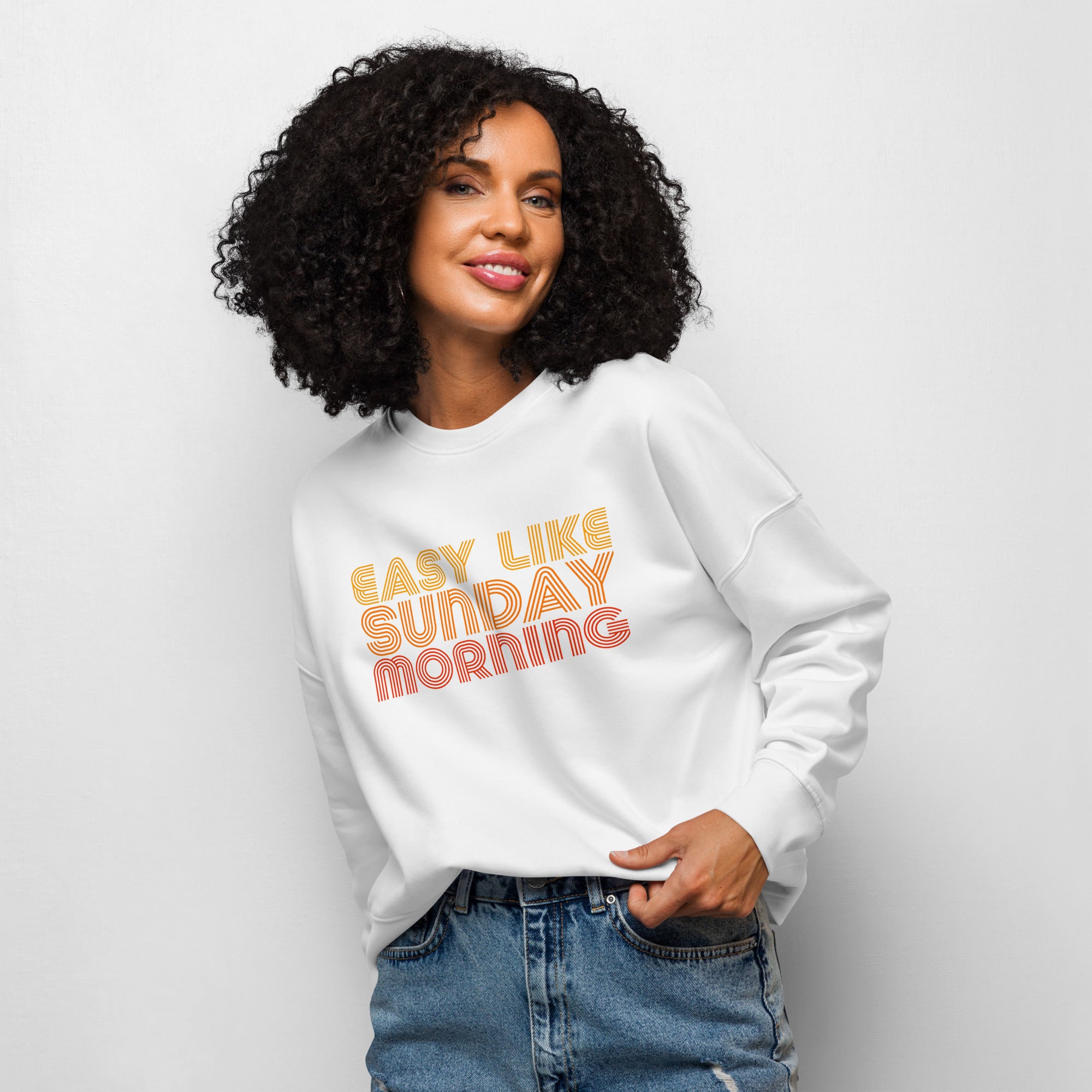 Womens Organic Crew Neck Sweatshirt - Retro Easy Like Sunday 70s Graphic